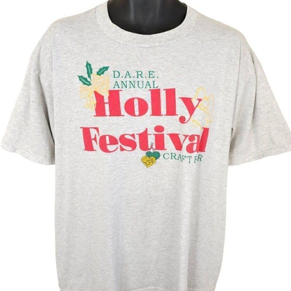 Vintage DARE Christmas T Shirt Mens Size XL 90s Holly Festival Made In USA